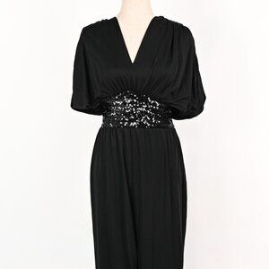 Vintage 80s Black MS. CLASSIC Sequin Ruched Tapered Pant Jumpsuit - 8